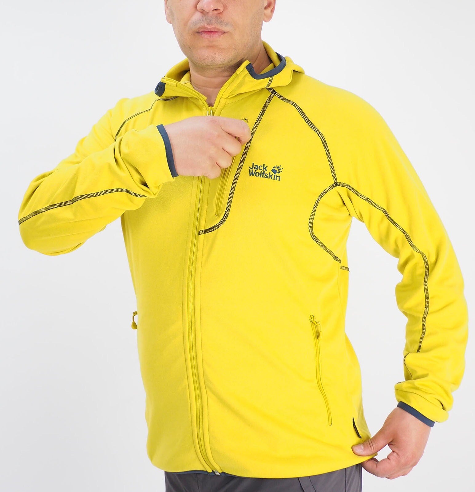 Mens Jack Wolfskin Rock Sill 1702021 Yellow Green Full Zip Hooded Sweatshirt