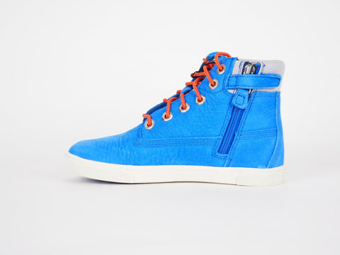 Boys Timberland 7584R Blue Leather Lace Up Winter Walking Zip On Side Boots