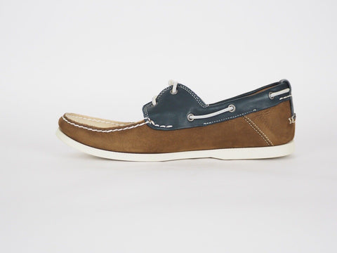 Mens Timberland Heritage 6502R Beige Brown Leather 2 Eye Lace Up Boat Shoes