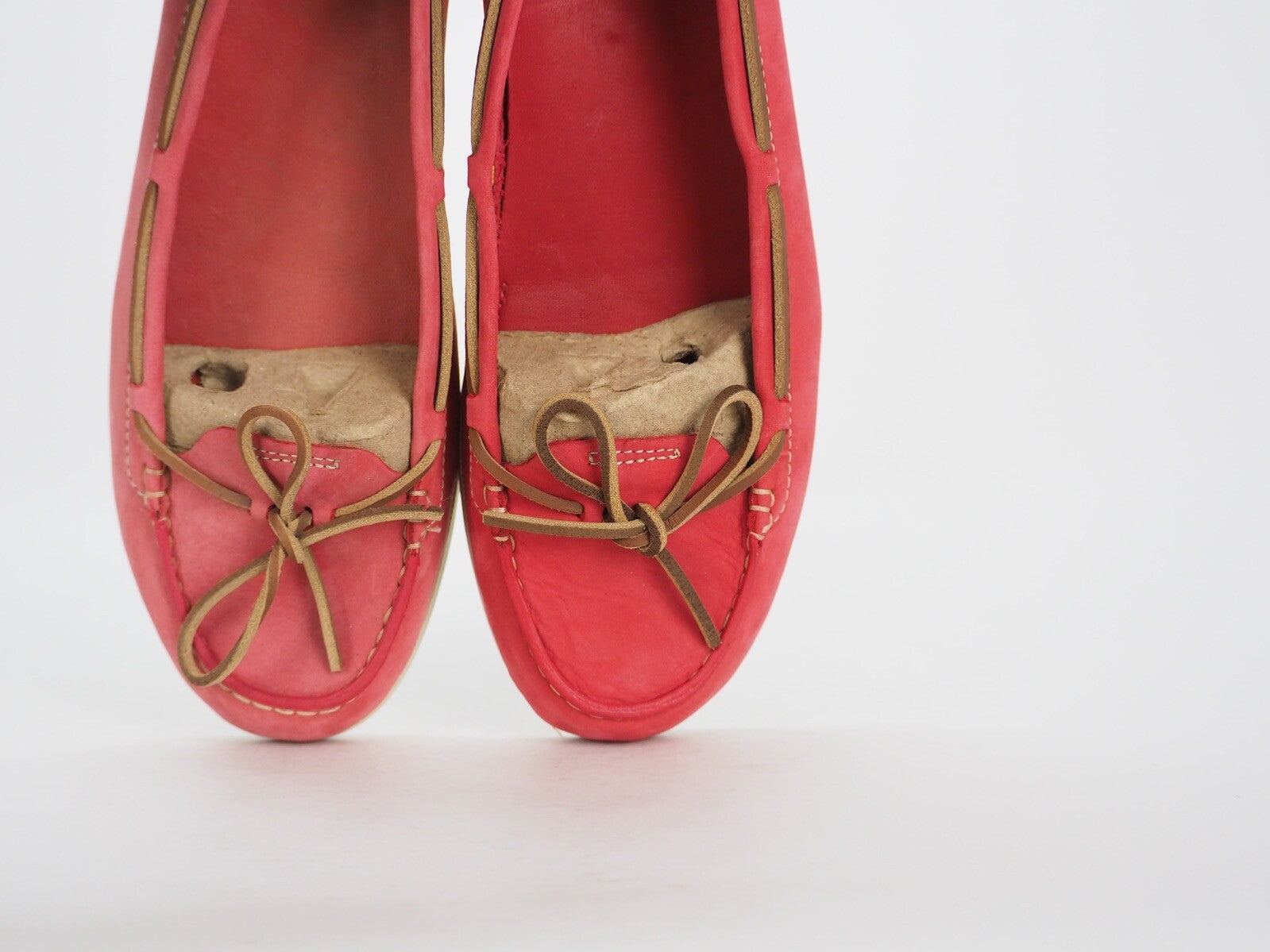 Womens Timberland Benin Ballerina 63133 Coral Red Leather Moccasins Shoes UK 7.5