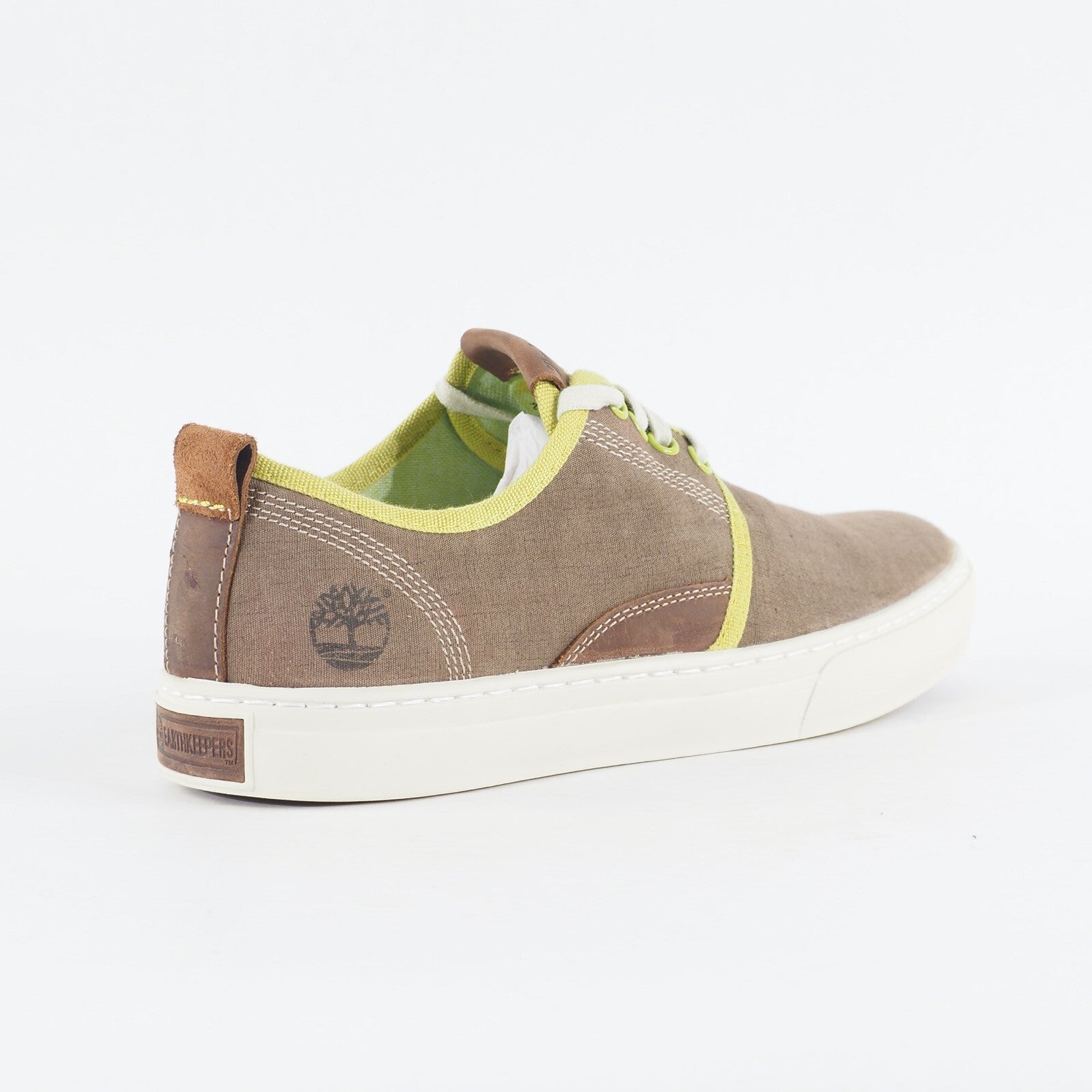 Mens Timberland Earthkeepers 9054B Taupe Lime Canvas Lace Up Casual Shoes