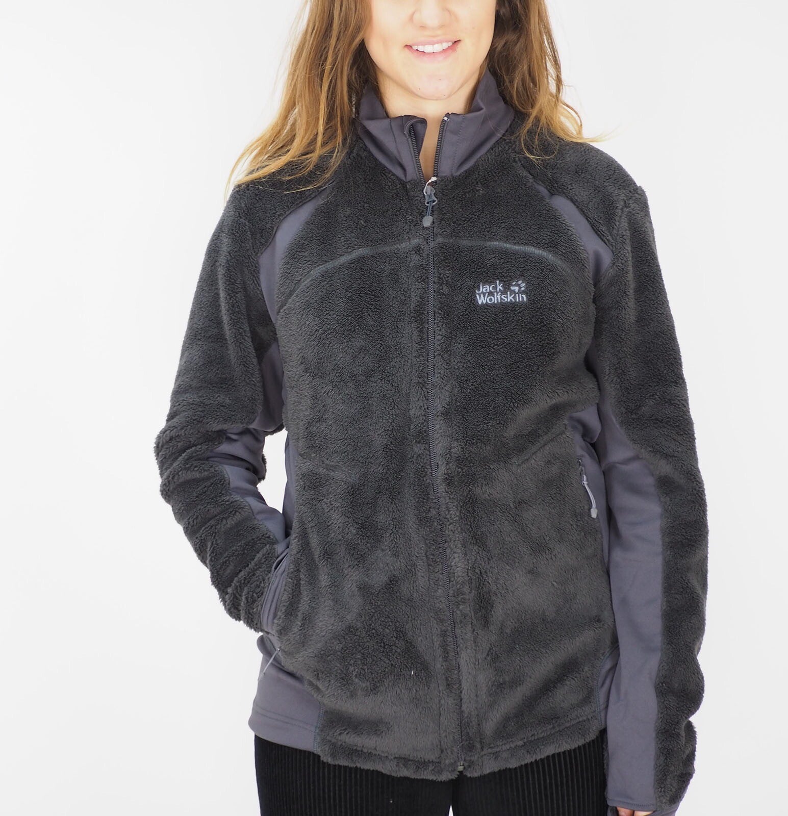 Womens Jack Wolfskin Highlof 1703191 Dark Steel Full Zip Warm Teddy Sweatshirt