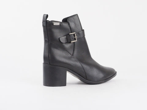 Womens Pepe Jeans Copper Low PLS50077 Black Elegant Leather Zip Up Boots