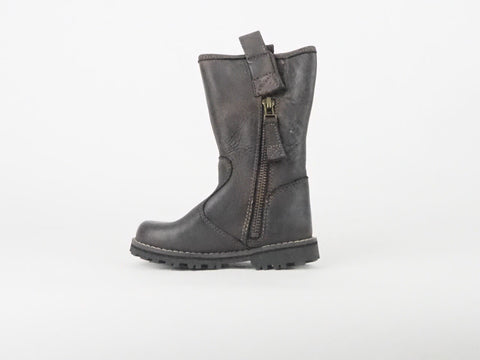 Kids Timberland Mid Biker 80848M Black Leather Girls Zip Up Boots