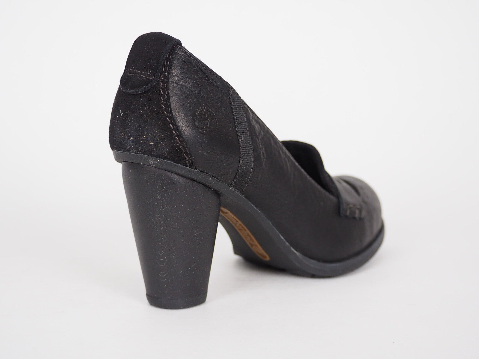 Womens Timberland Nevali 19616 Black Leather Slip On Heeled Loafers