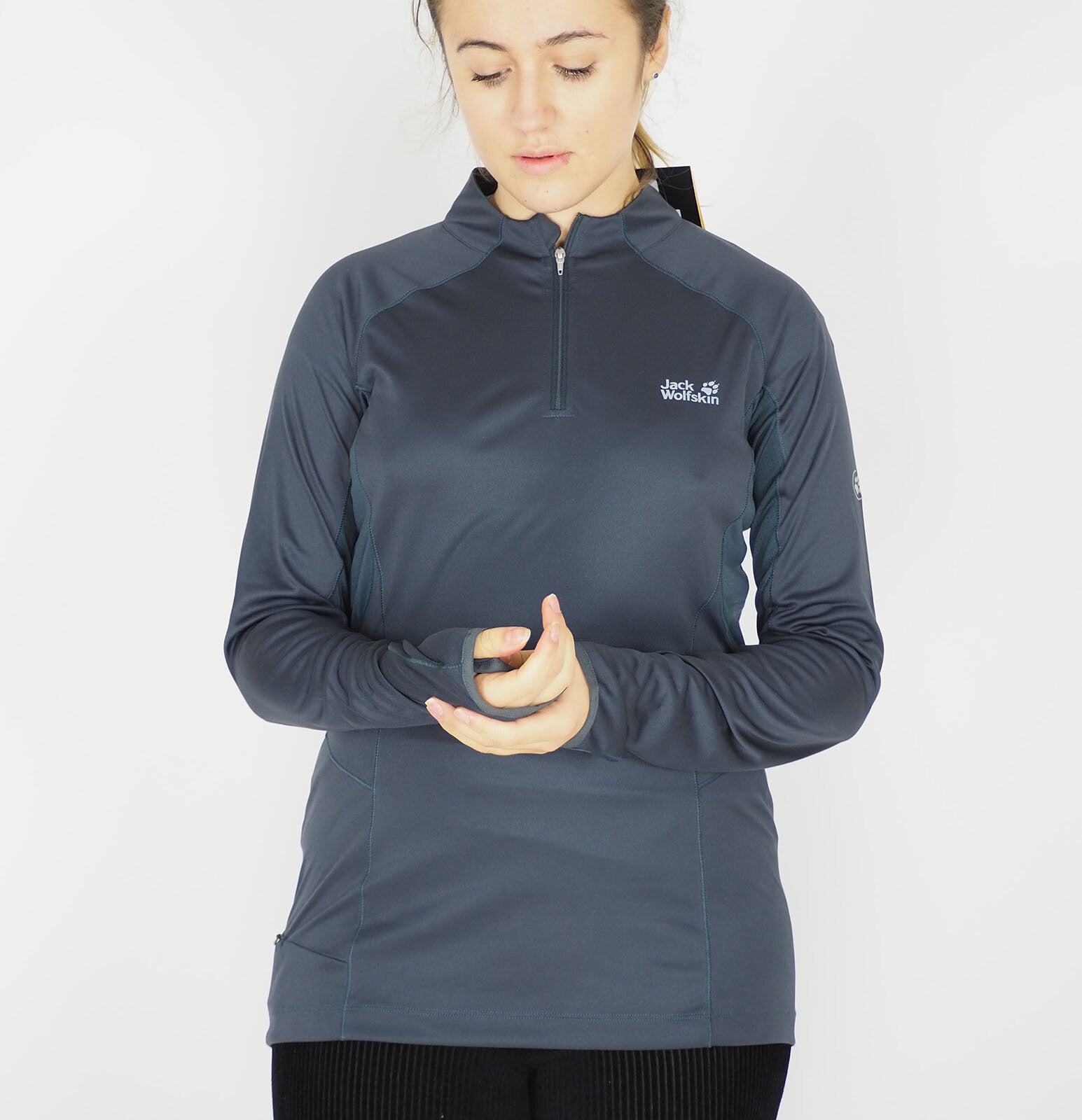 Womens Jack Wolfskin Half Zip 1804601 Ebony Breathable Longsleeve Active Shirt