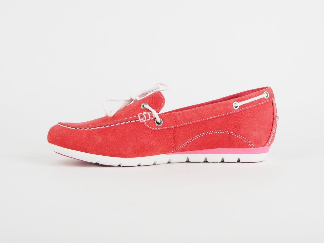 Ladies Timberland Ek Harbrside 1Eye Boat Red 8420B Leather Flat Slips On Shoes