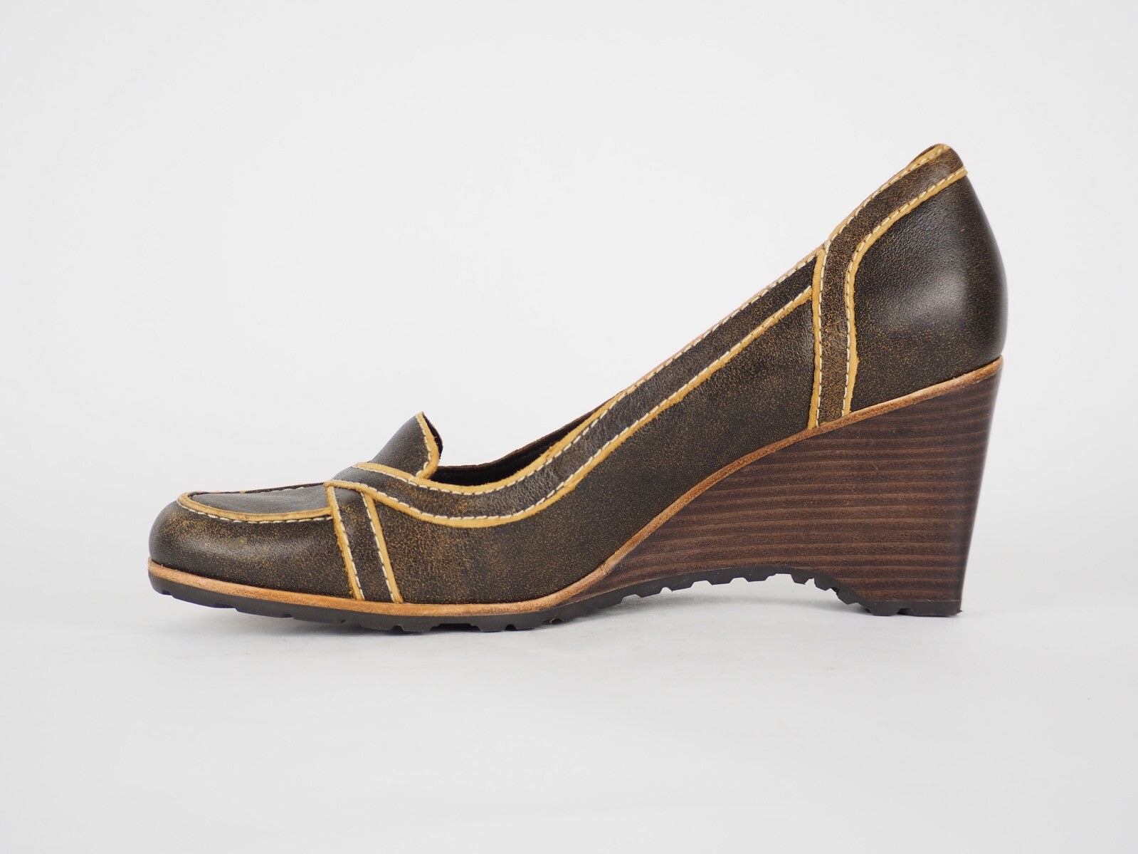 Womens Timberland Carisa Skv 61690 Brown Leather Slip On Wedge Shoes
