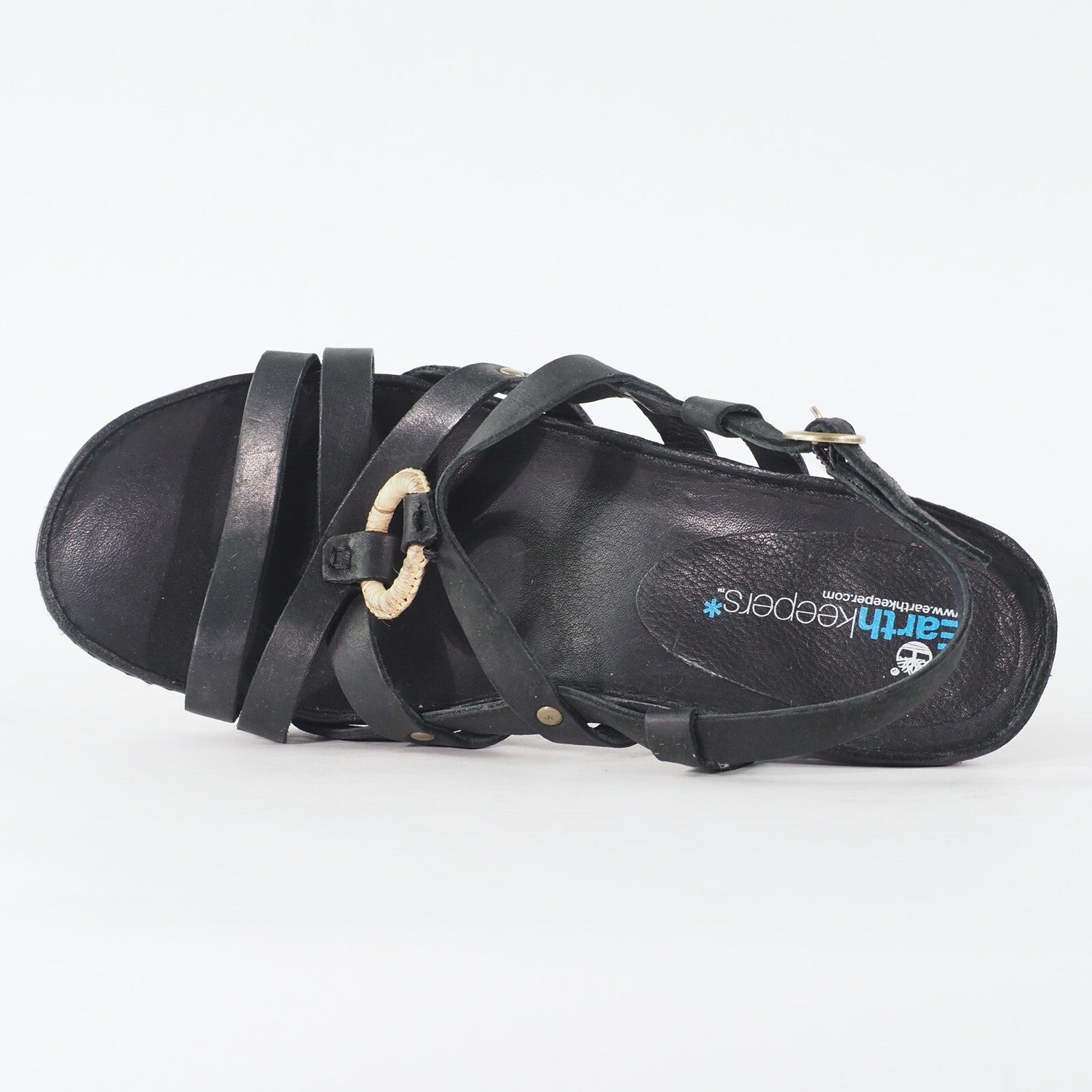 Womens Timberland EK Ring Ankle 11606 Black Leather Buckle Casual Heeled Sandal