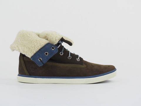 Boys Timberland Deering 8799R Brown Leather Fold Down Casual Shoes Lace Up Boots