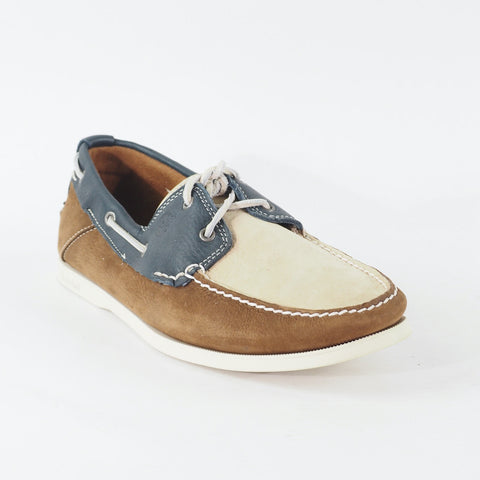 Mens Timberland Heritage 2 Eye 6502R Brown Beige Leather Lace Up Boat Shoes