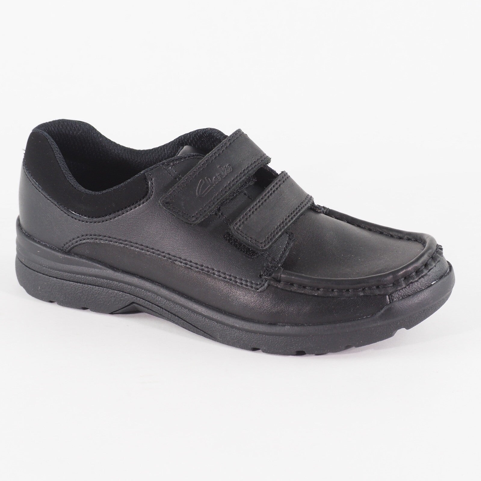 Boys Clarks Obie Play Black Leather Double Strap School Walking Shoes
