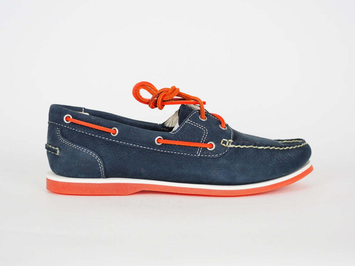 Womens Timberland Classic Unlined 8856R Blue Leather Lace Up Casual Boat Shoes
