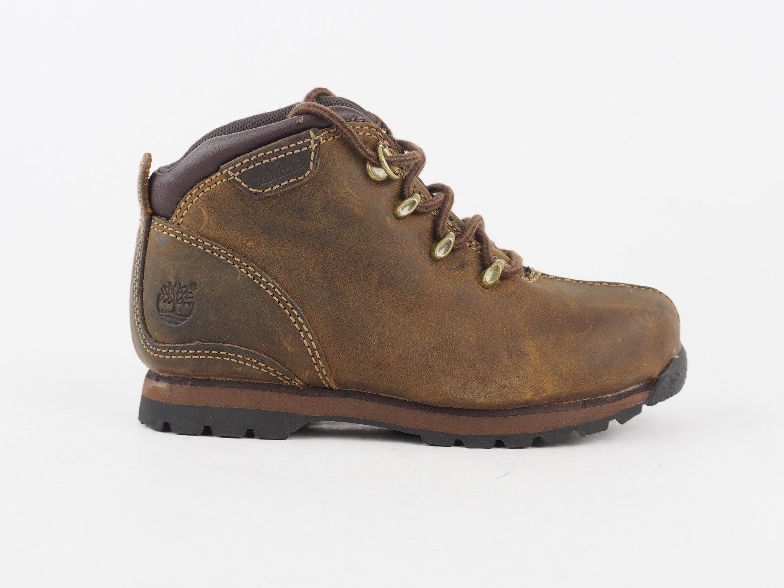 Boys Timberland 43838 Brown Leather Lace Up Walking Shoes Kids Hiking Boots