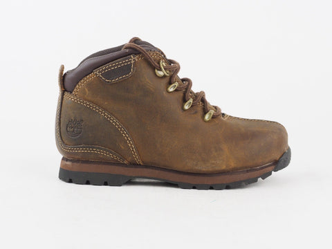 Boys Timberland 43838 Brown Leather Lace Up Walking Shoes Kids Hiking Boots