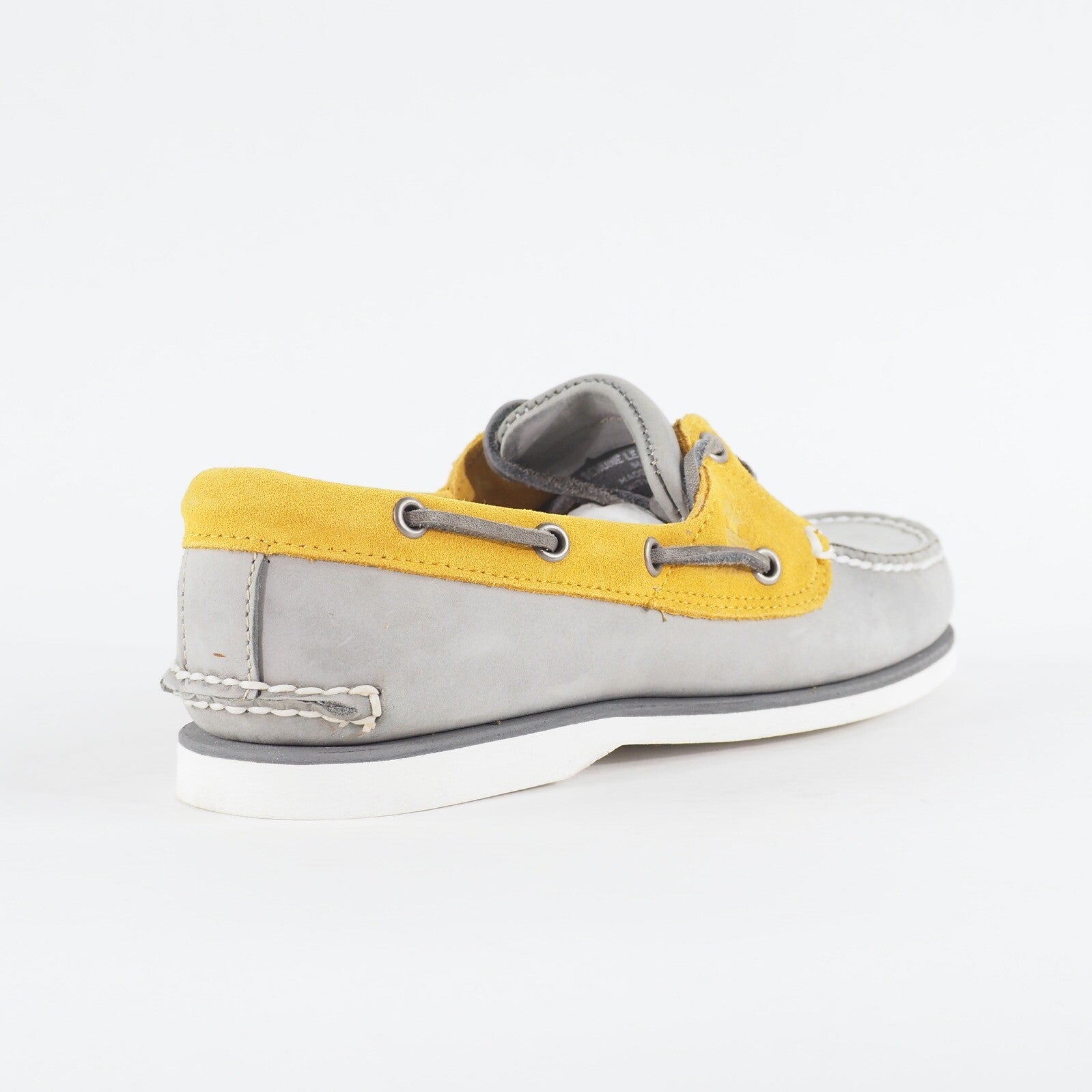 Mens Timberland Classic 2 Eye 42576 Grey / Yellow Leather Lace Boat Casual Shoes