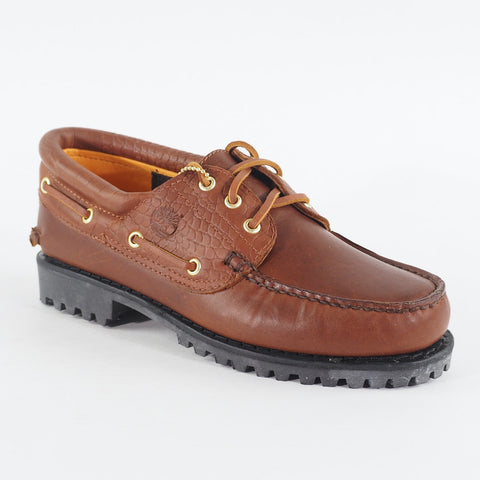 Mens Timberland Authentic Handsewn A68QY Brown Leather Lace Up Casual Boat Shoes