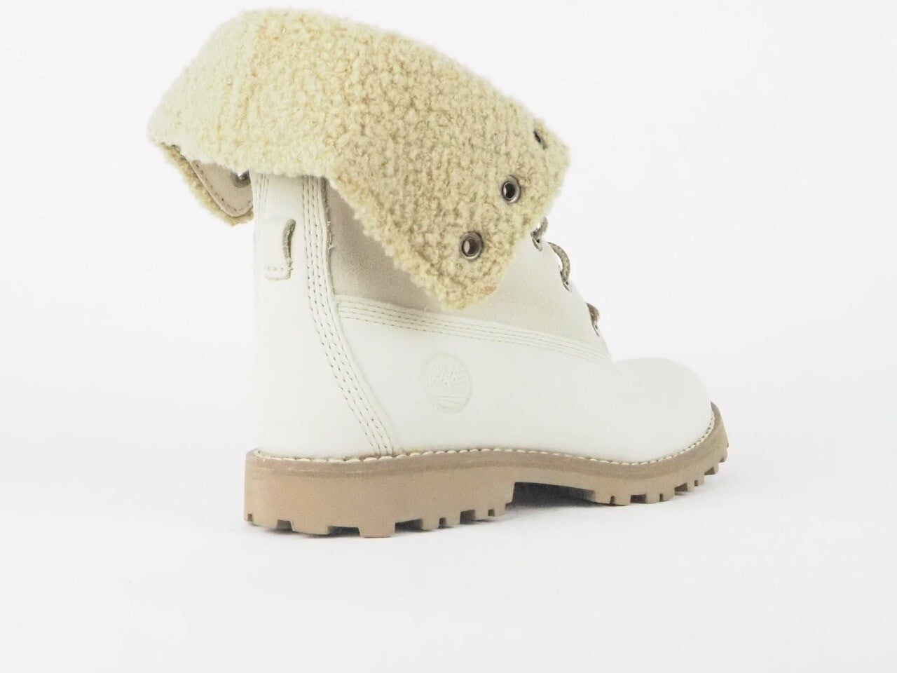 Youths Timberland Fold Over Premium 6 Inch 21726 Cream Leather Fur Lined Boots