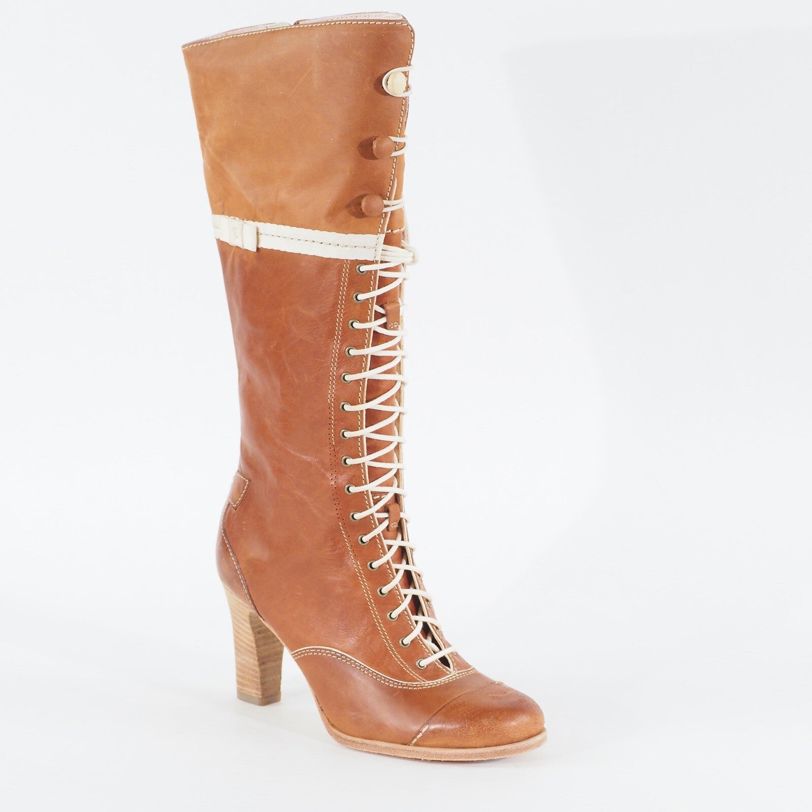 Womens Timberland Marge Tall Lace 20654 Tan Leather Zip Up Formal Hi Boots