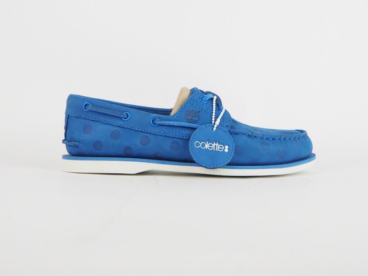 Mens Timberland Classic 2 Eye A181Y Blue Polka Dot Leather Lace Up Boat Shoes