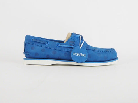 Mens Timberland Classic 2 Eye A181Y Blue Polka Dot Leather Lace Up Boat Shoes