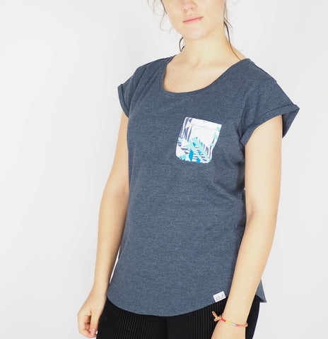 Womens Jack Wolfskin Moana 5011151 Night Blue Pocket Casual Regular Fit T Shirt