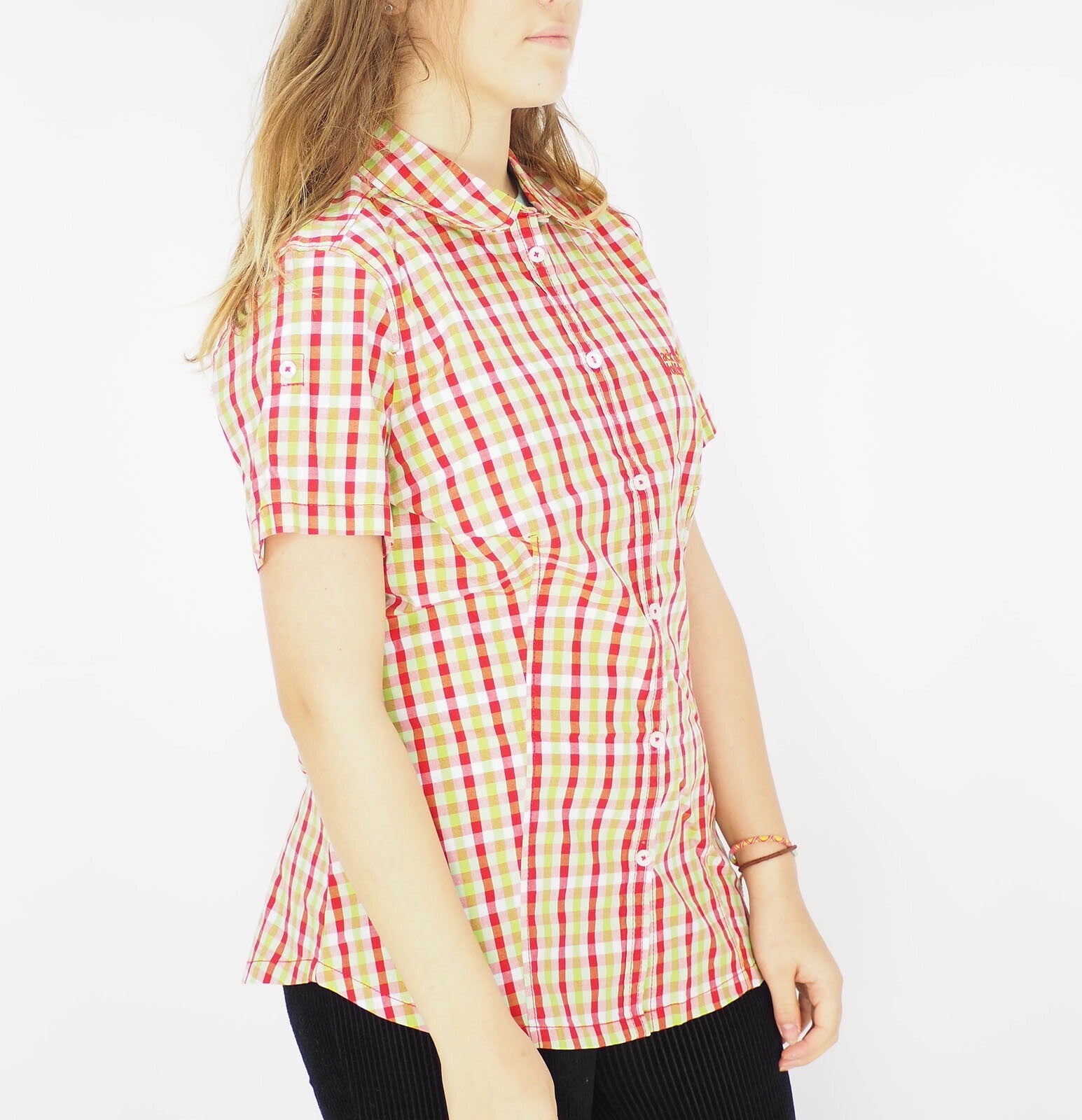 Womens Jack Wolfskin River 1400991 Red Fire Checks Biutton Up Casual Shirt