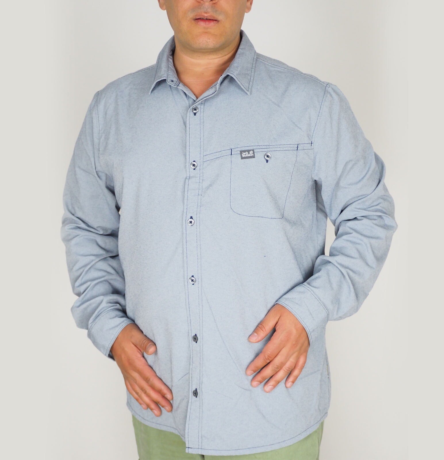 Mens Jack Wolfskin Mackay 1401881 Night Blue Long Sleeve Shirt 