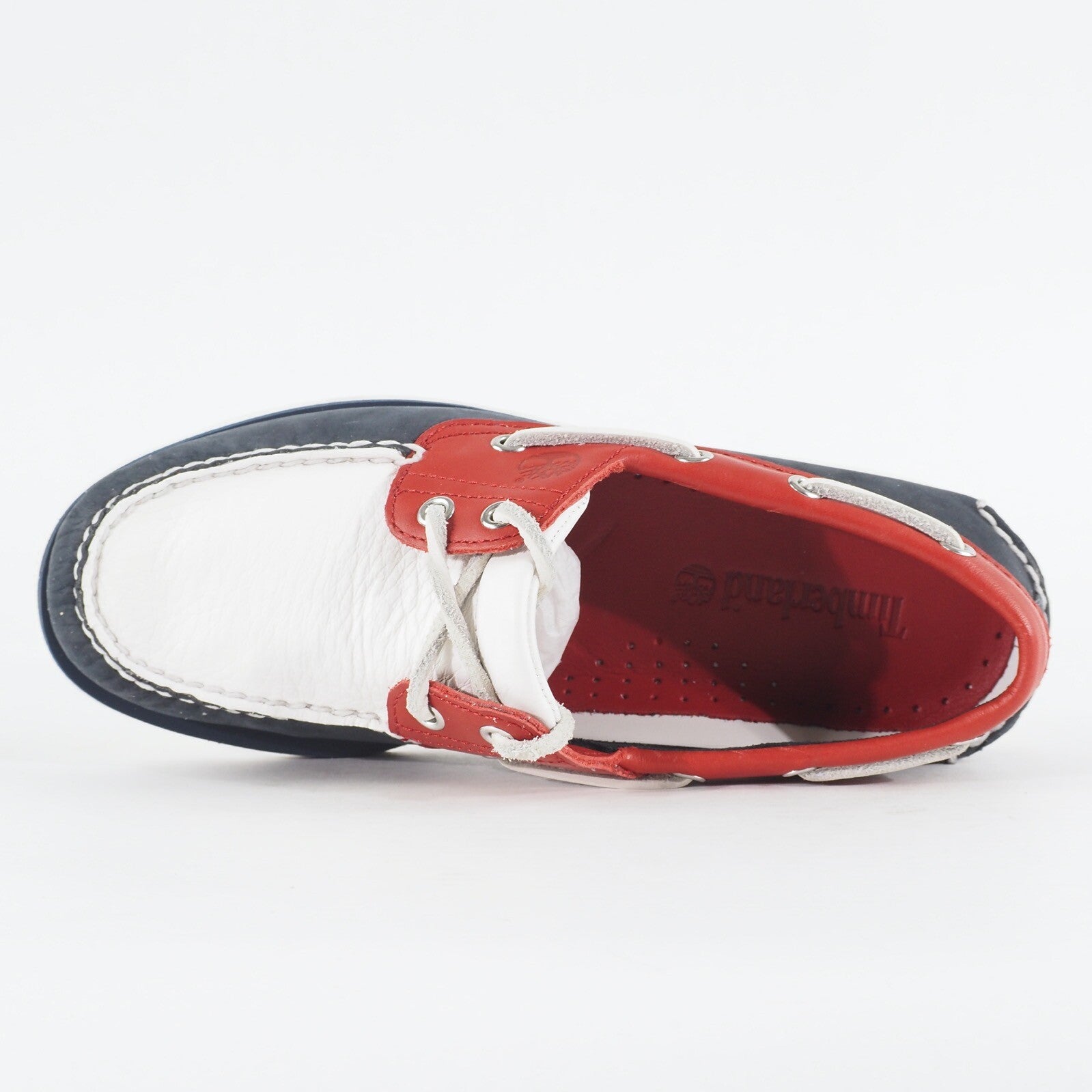 Mens Timberland Classic 2 Eye A1549 Navy / Red Leather Lace Up Casual Boat Shoes