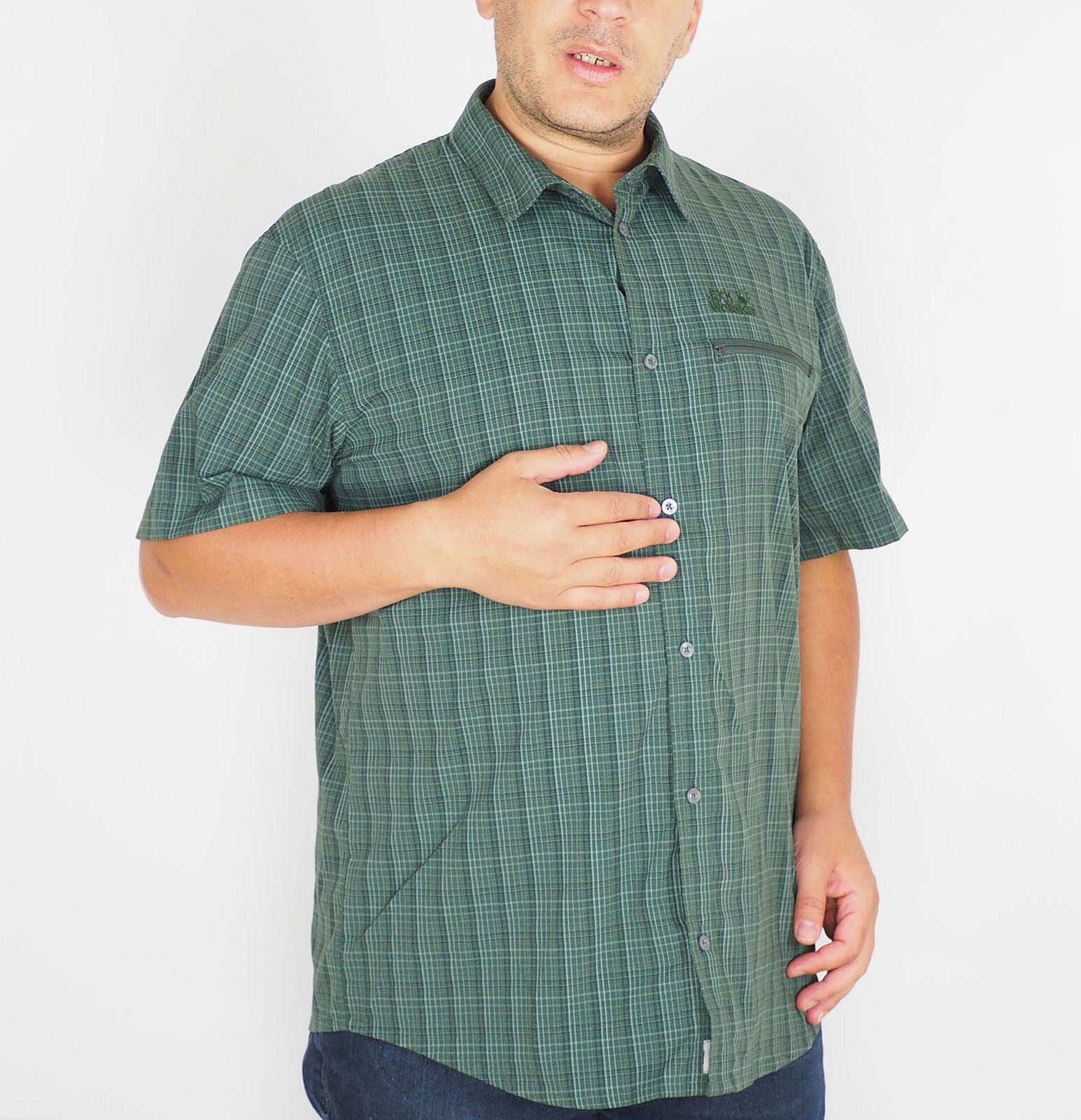 Mens Jack Wolfskin New Mountain Green Checked Short Sleeve Regular Fit Shirt