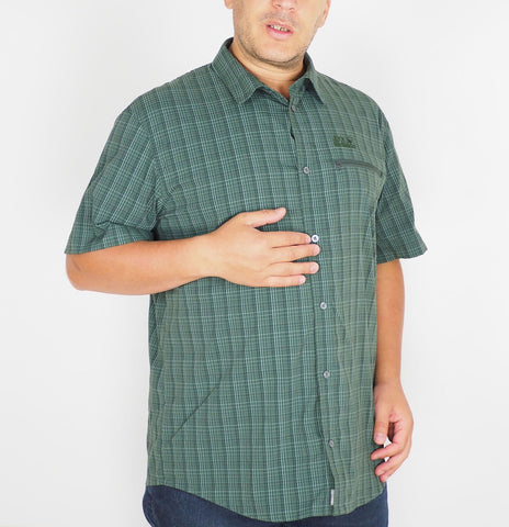 Mens Jack Wolfskin New Mountain Green Checked Short Sleeve Regular Fit Shirt