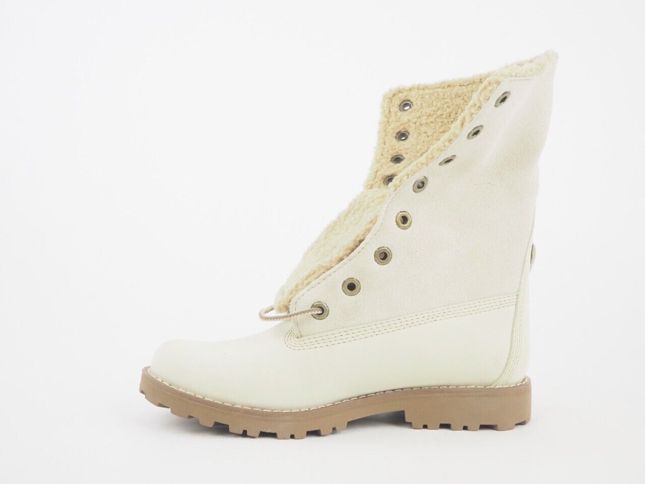 Youth Timberland Fold Over Premium 21726 Cream Leather Suede Boots