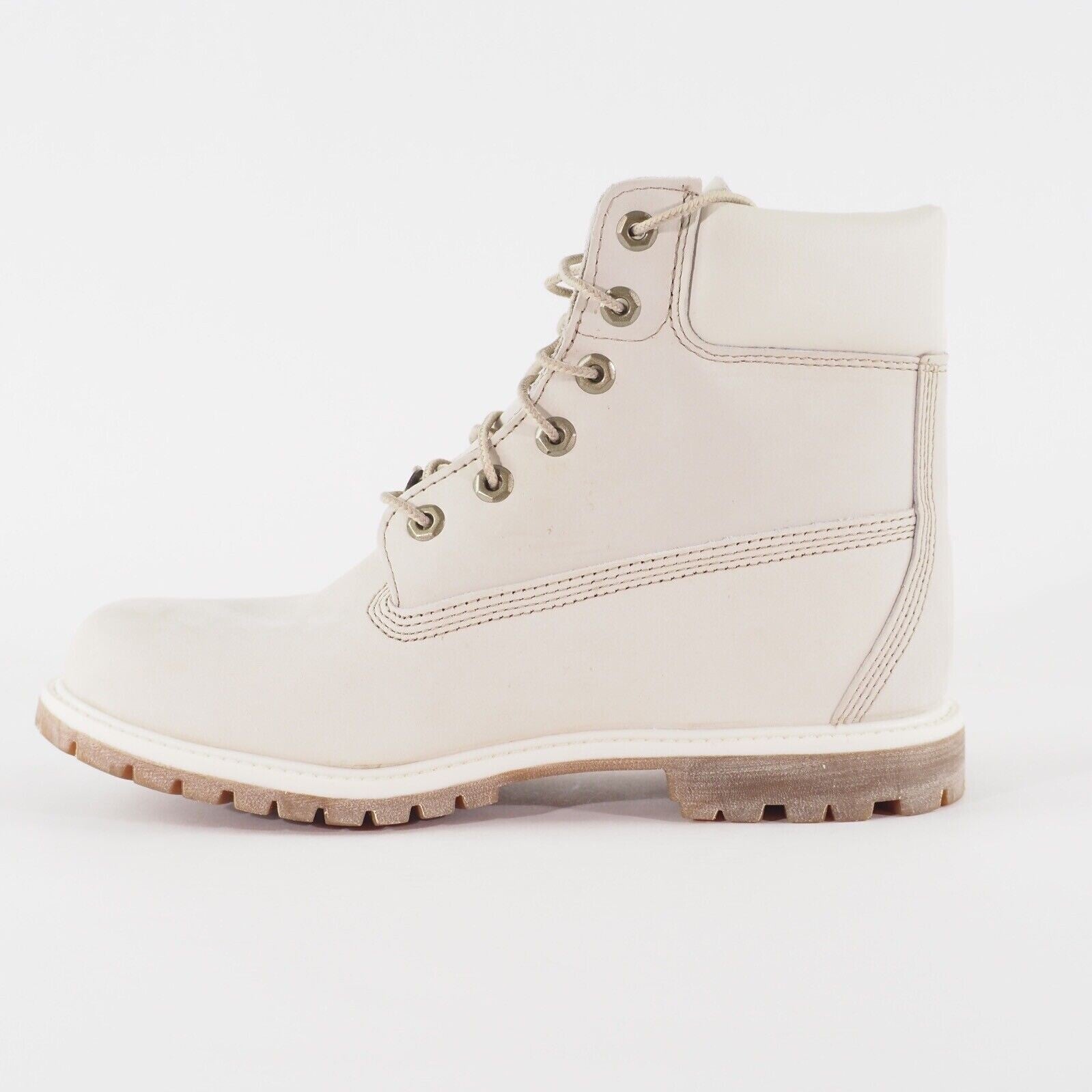 Womens Timberland 6 Inch Premium Waterproof 23623 Cream Leather Lace Up Boots