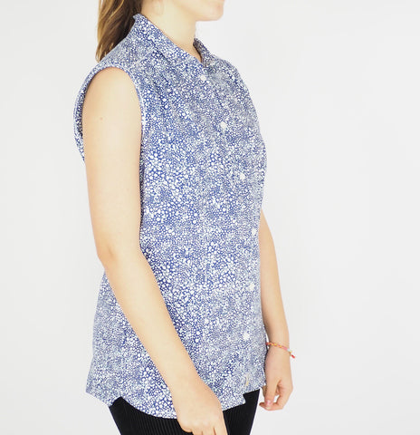 Womens Jack Wolfskin Wahia Print 1402081 Blue Indigo Button Up Sleeveless Shirt