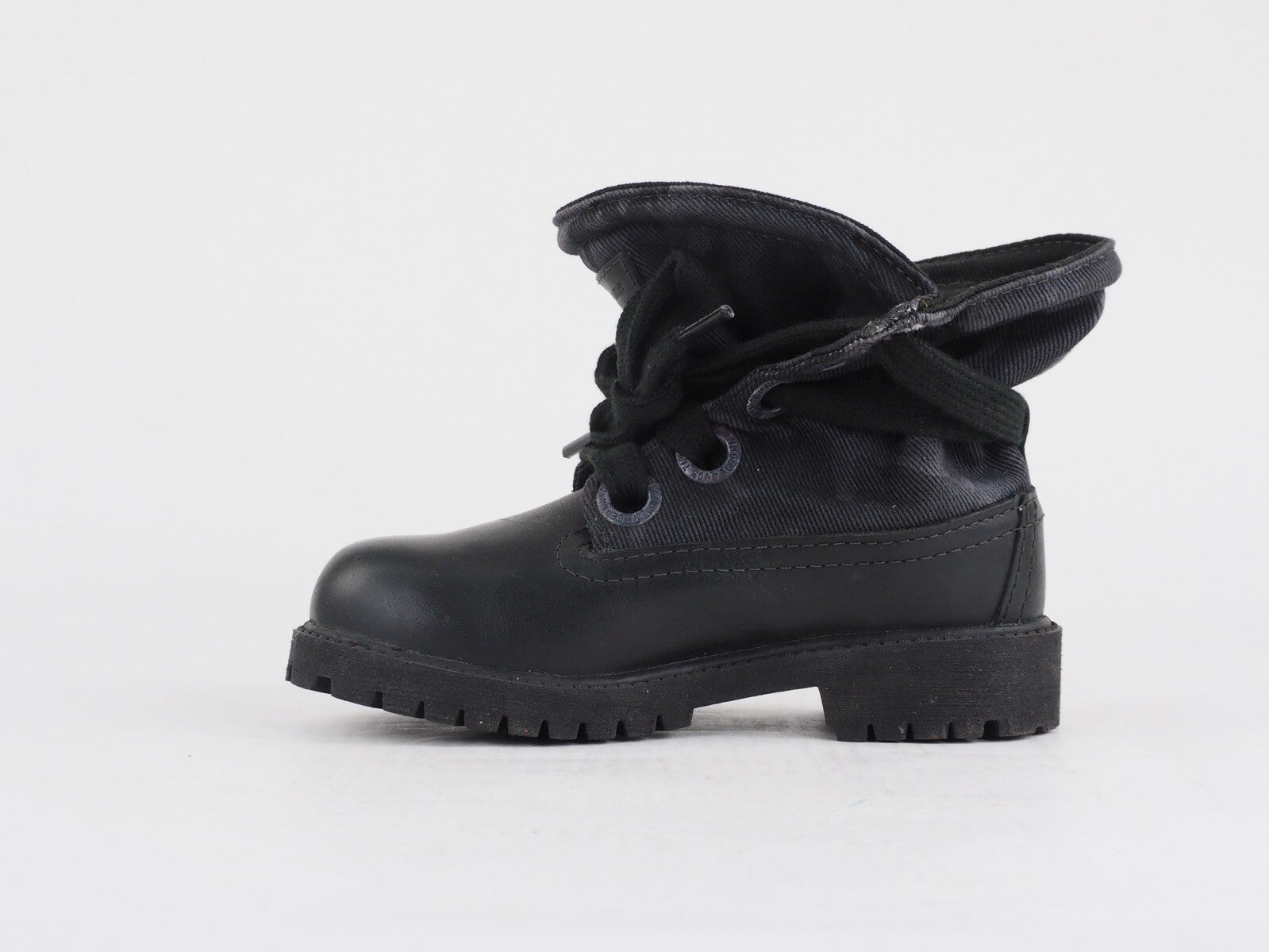 Girls Timberland Roll Top Guild 20721 Black Leather Lace Up Shoes Chukka Boots