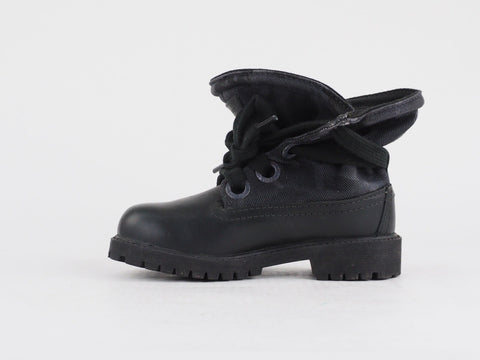 Girls Timberland Roll Top Guild 20721 Black Leather Lace Up Shoes Chukka Boots