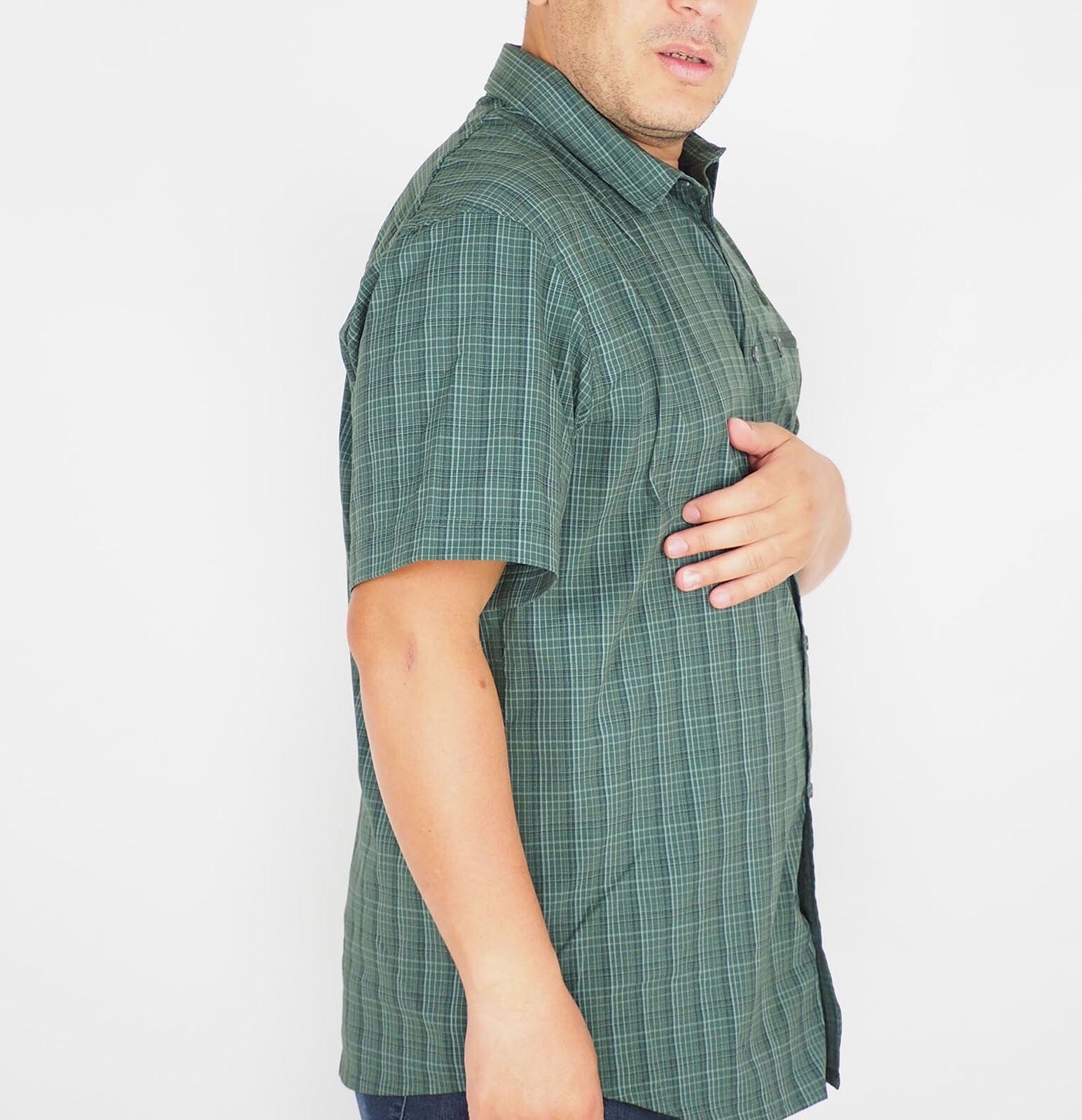 Mens Jack Wolfskin New Mountain Green Checked Short Sleeve Regular Fit Shirt