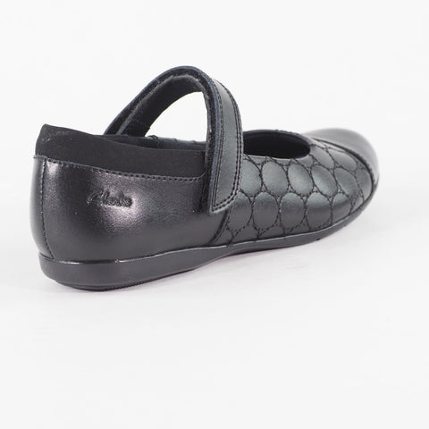 Girls Clarks Dance Buzz Black Leather Leader One Strap School Walking Shoes