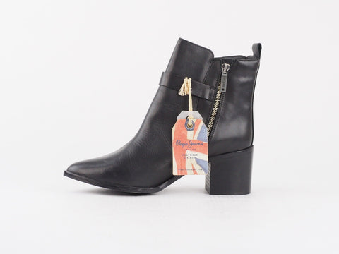 Womens Pepe Jeans Copper Low PLS50077 Black Elegant Leather Zip Up Boots