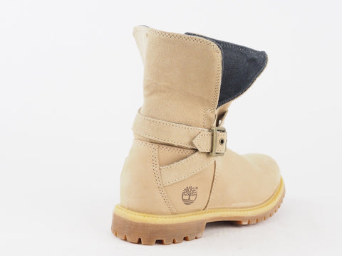 Womens Timberland Wrap Fold 8858A Beige Leather Casual Shoes Warm Ankle Boots