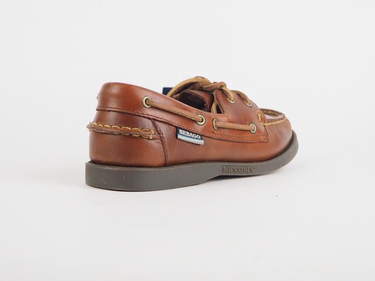 Boys Sebago Docksides 2 Eye B43743 M Leather Lace Up Brown Boat Casual Shoes