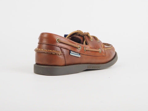 Boys Sebago Docksides 2 Eye B43743 M Leather Lace Up Brown Boat Casual Shoes