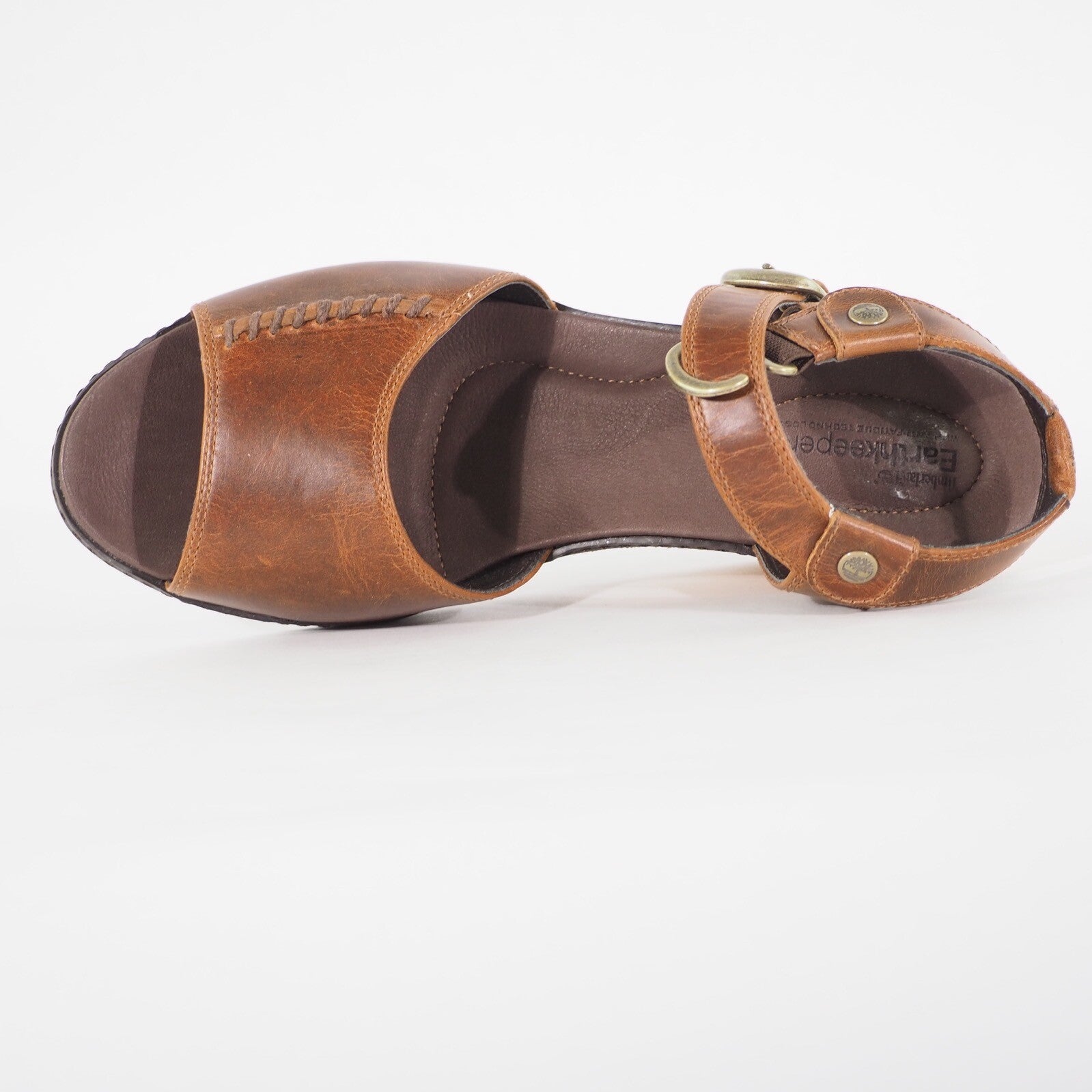 Womens Timberland Lascaux 15675 Brown Leather Open Toe Strap Up Walking Shoes 