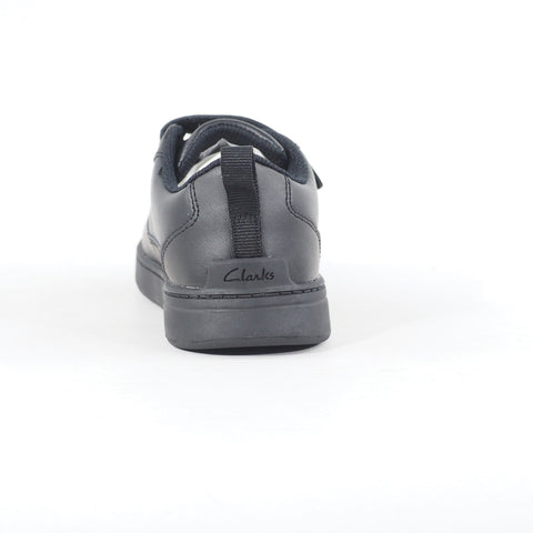 Boys Clarks Vibrant Glow Black Leather School Walking Strap Wide G Fit Shoes