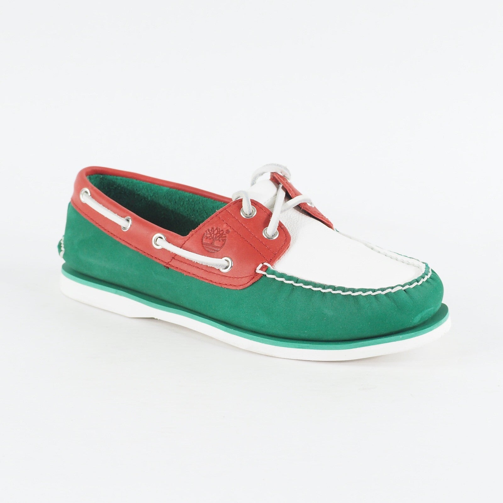 Mens Timberland Classic 2 Eye A1546 Green / Red Leather Laced Casual Boat Shoes