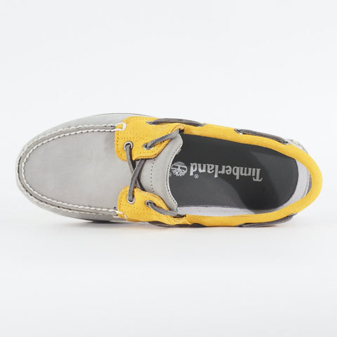 Mens Timberland Classic 2 Eye 42576 Grey / Yellow Leather Lace Boat Casual Shoes
