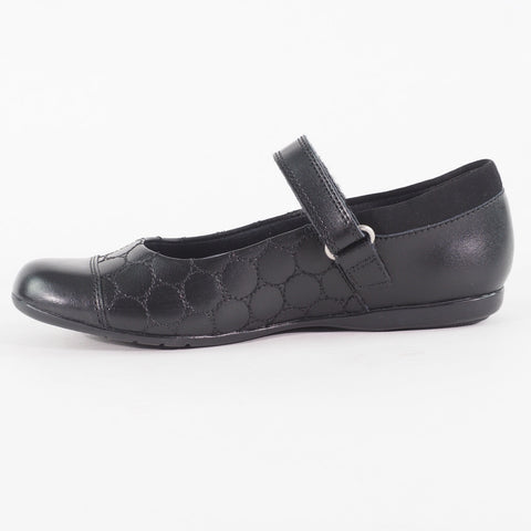 Girls Clarks Dance Buzz Black Leather Leader One Strap School Walking Shoes