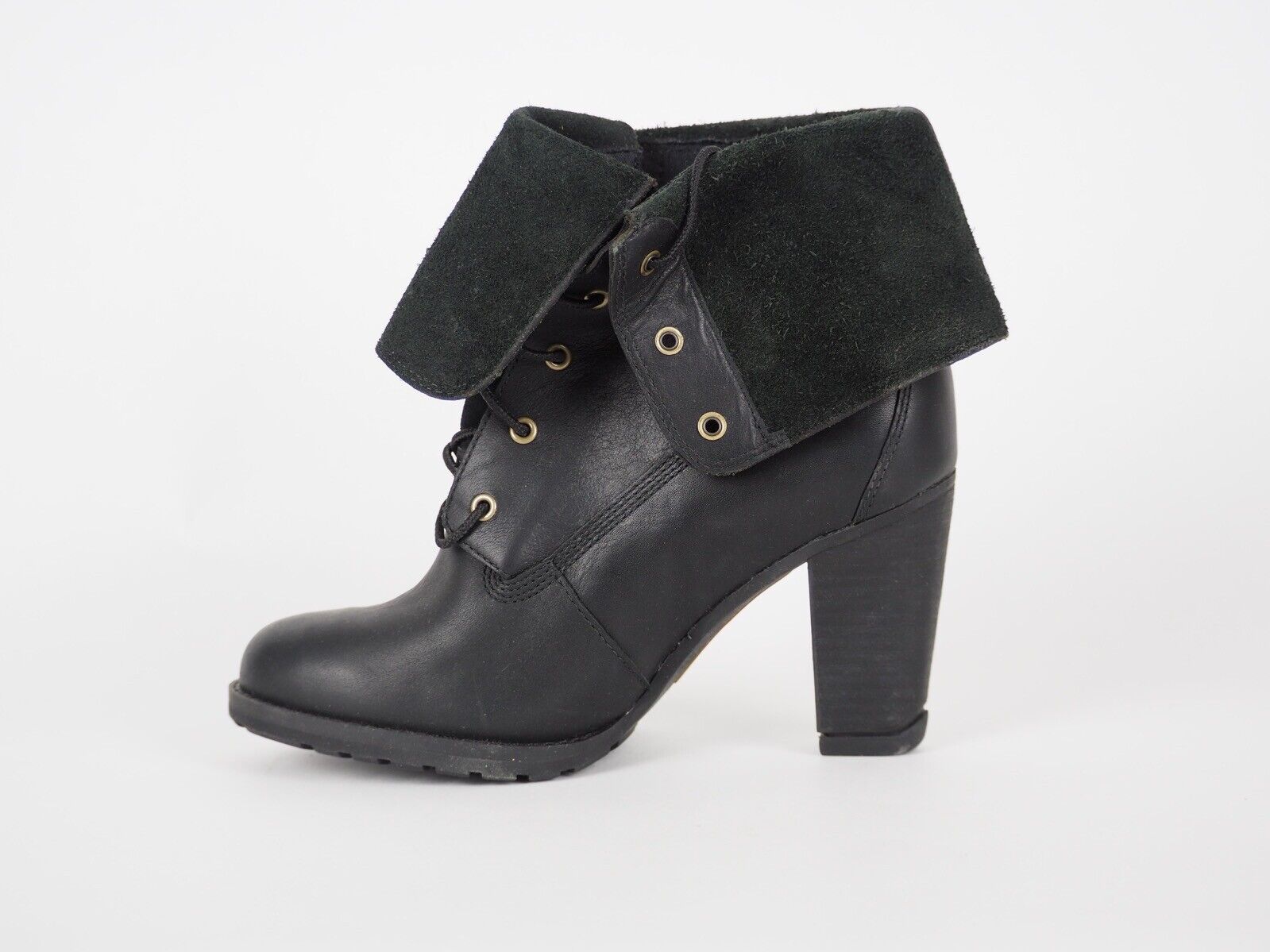 Womens Timberland EK Strap 8622A Black Leather Fold On High Heel Winter Boots