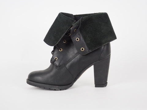 Womens Timberland EK Strap 8622A Black Leather Fold On High Heel Winter Boots