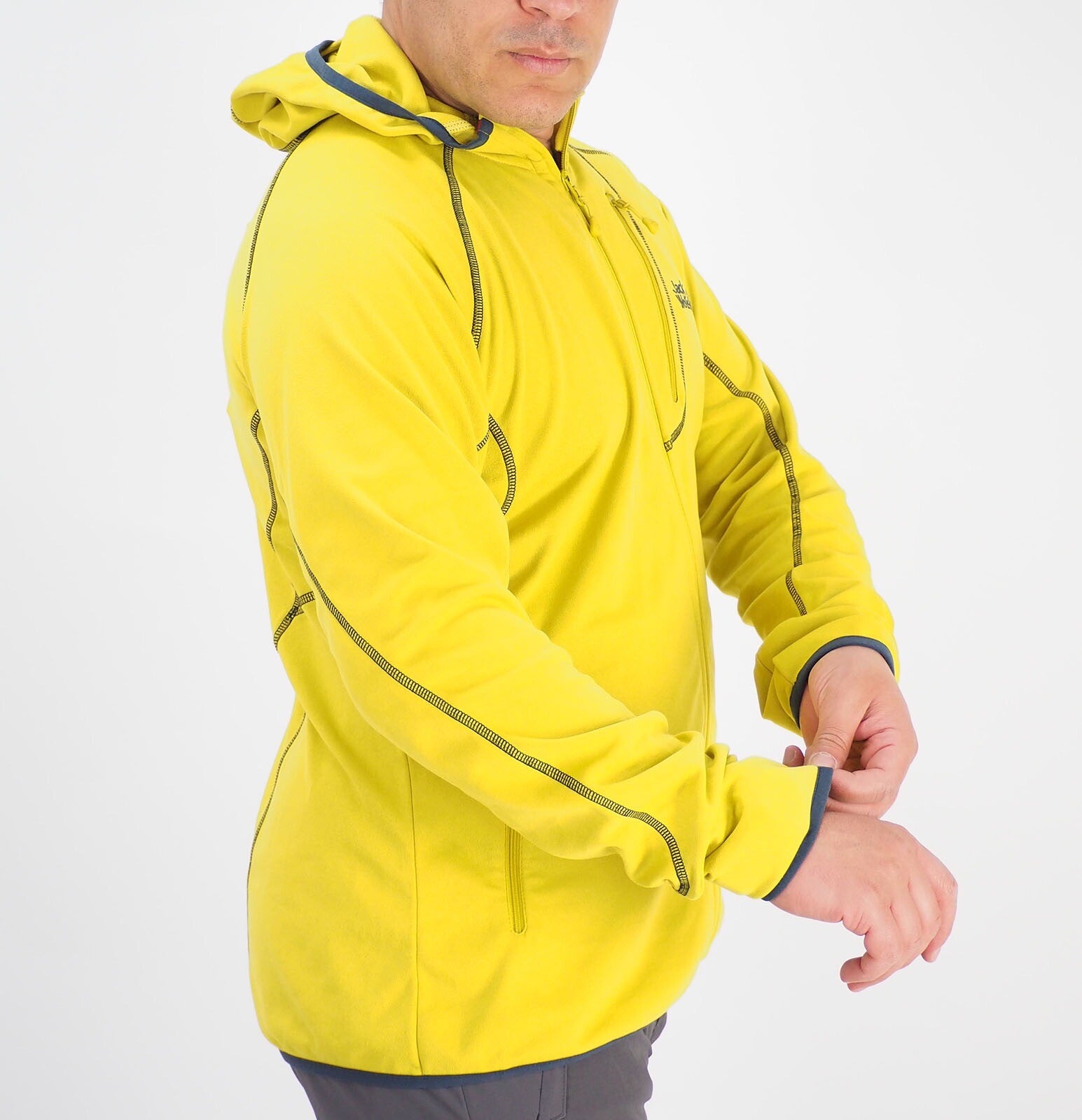 Mens Jack Wolfskin Rock Sill 1702021 Yellow Green Full Zip Hooded Sweatshirt